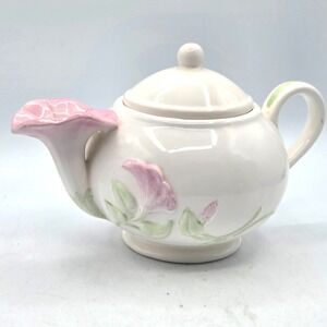 Vintage Teleflora Pink Morning Glory Flower Spout, Lidded Ceramic Teapot